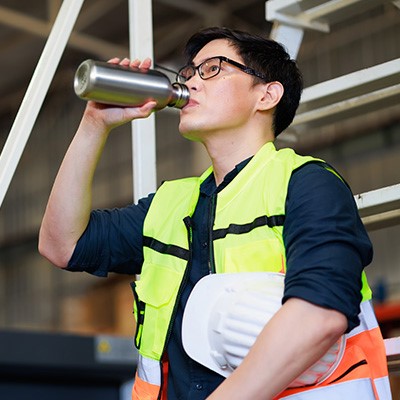 worker drinking water
