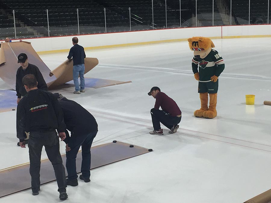 Lines painted on ice sheet at Xcel Energy Center