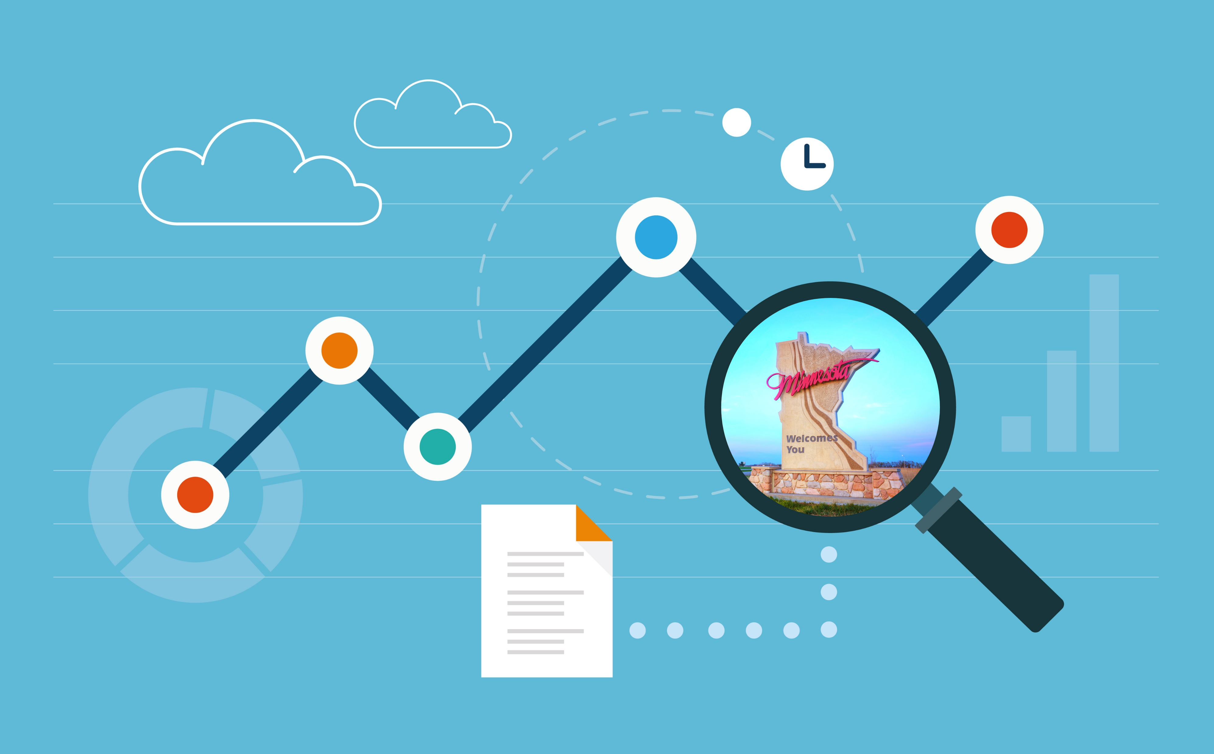 Visual depiction of search with Minnesota in magnifying glass