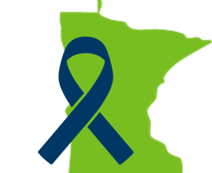 Minnesota outline with blue ribbon