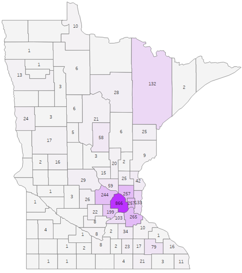 Probable and confirmed pertussis case counts by county.