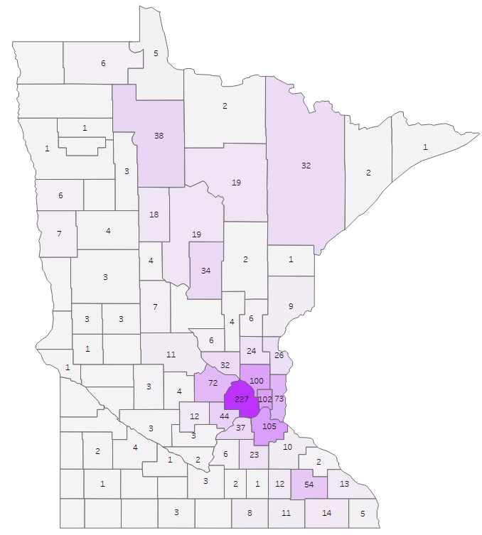 Probable and confirmed pertussis case counts by county.