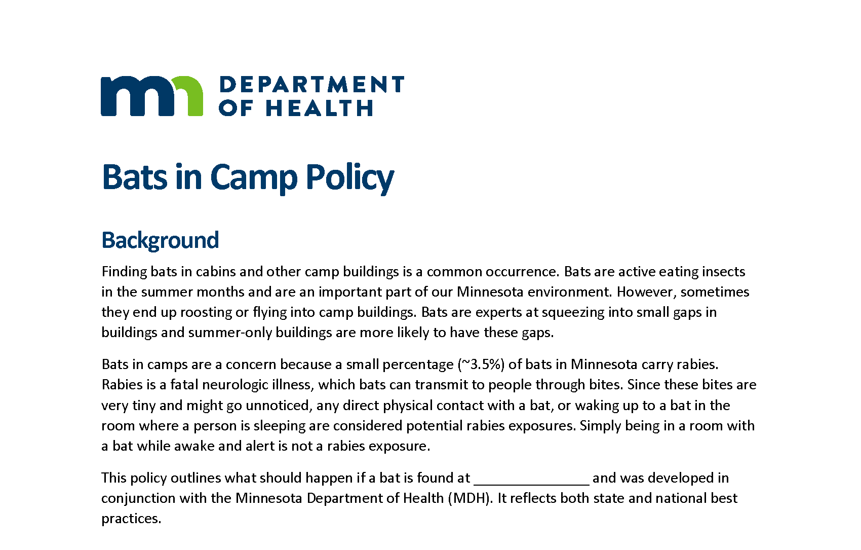 Bats in Camps Policy (PDF)