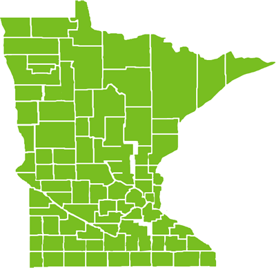 Map of Minnesota counties in Aware Network service area
