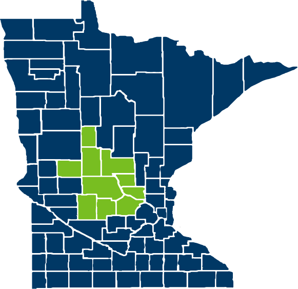 Map of Minnesota counties in Centra Choice SE Network service area