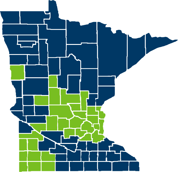 Map of Minnesota counties in Open Access Network service area