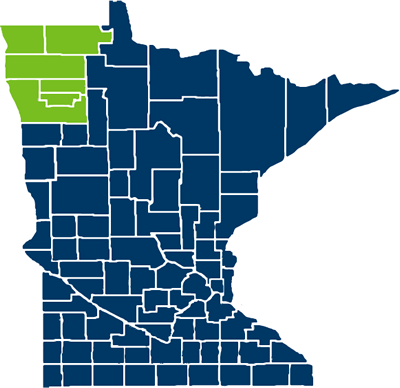 Map of Minnesota counties in Medica Altru & You Network service area