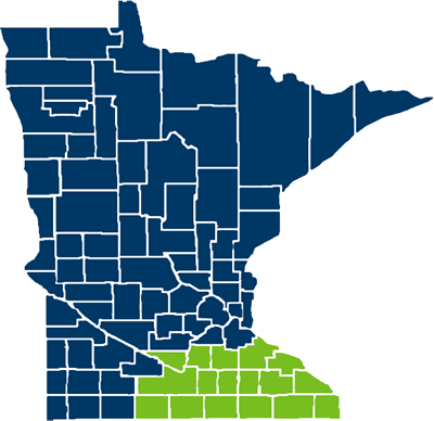 Map of Minnesota counties in Medica Complete Health Network service area