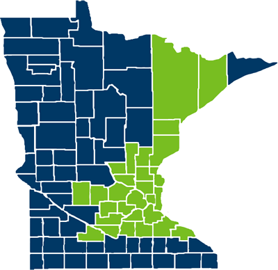 Map of Minnesota counties in Medica Elect Network service area