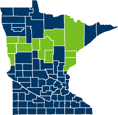 Map of Minnesota counties in Essentia Choice Care Network service area