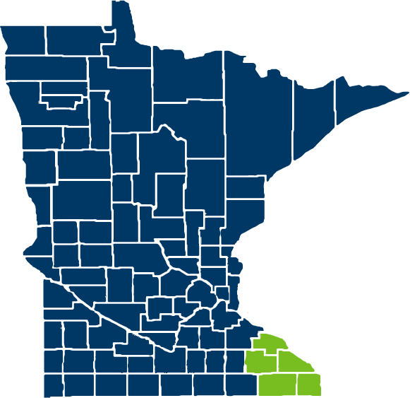 Map of Minnesota counties in Select Network service area