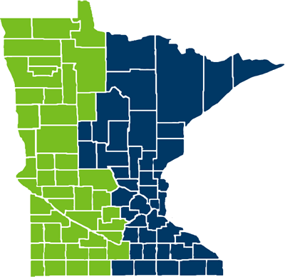 Map of Minnesota counties in Simplicity Network service area