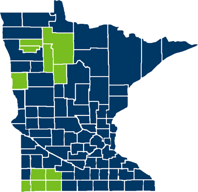 Map of Minnesota counties in True Network service area