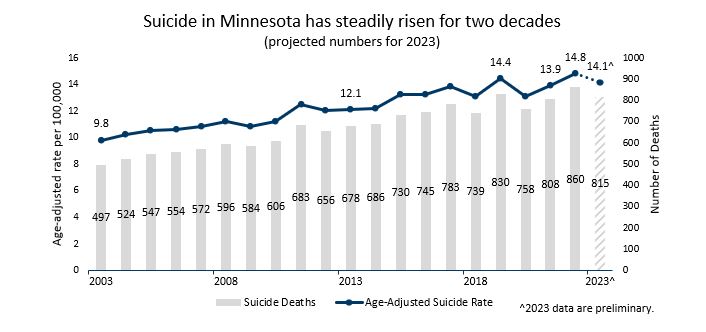 chart showing suicide rates per year