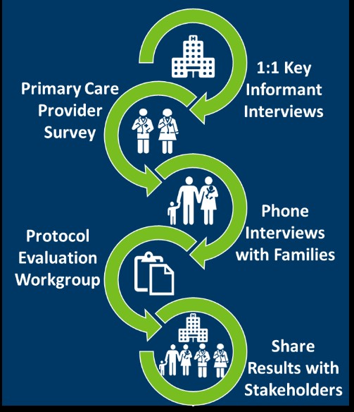 Four main parts of the grant: informant interviews, provider survey, family interviews, and workgroup. Results will be shared with stakeholders