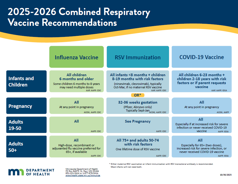 vaccine recommendations from above in table format