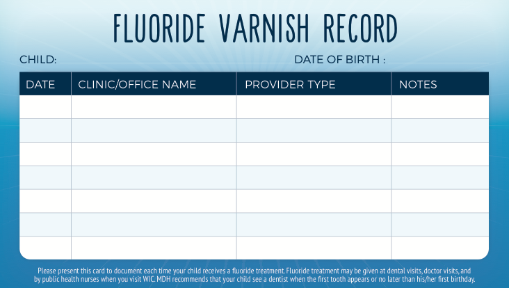 Flouride varnish record card to write down appointment history
